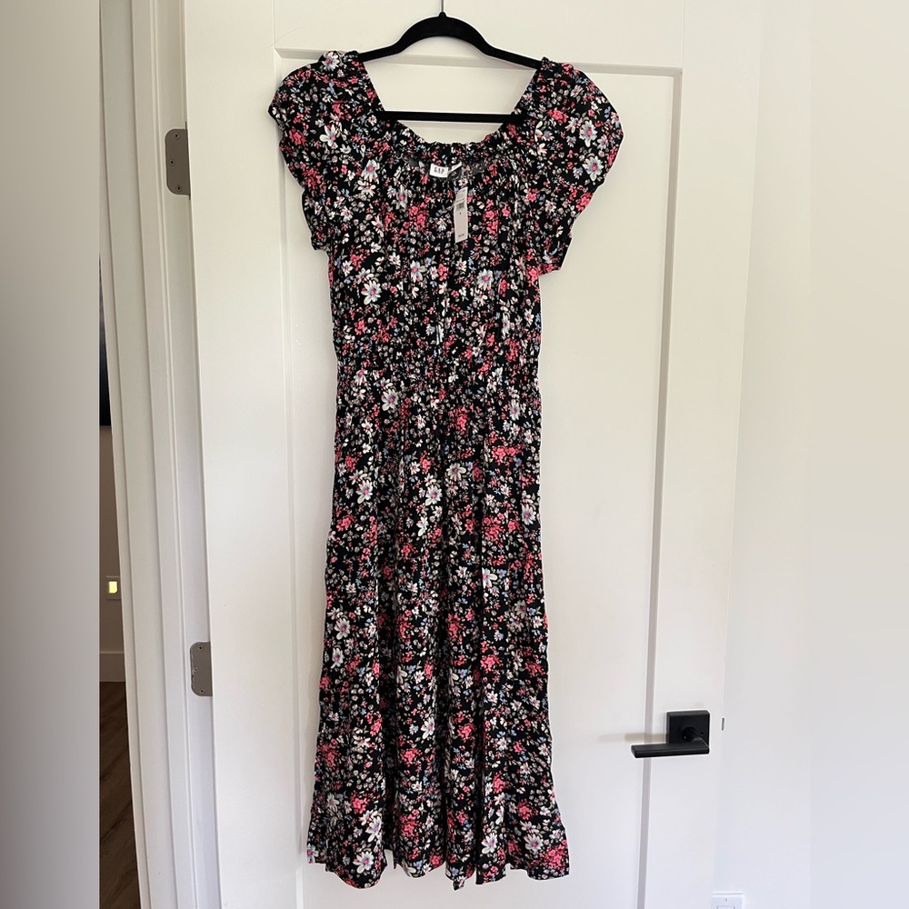 GAP Black and Pink Floral Maxi Dress